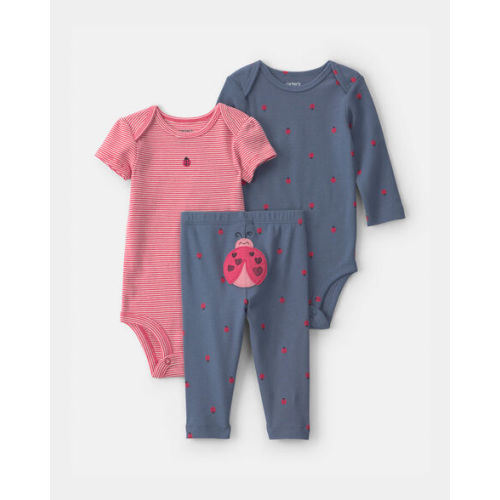 Baby Girl 3-Piece Ladybug Bodysuit & Pant Set - Navy Blue/Red | Carter's