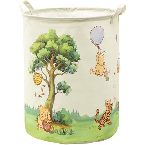 Classic Bear Baby Laundry Basket Hamper for Nursery, Waterproof Foldable Canvas Storage Basket for Clothes, Blanket & Nursery Essentials