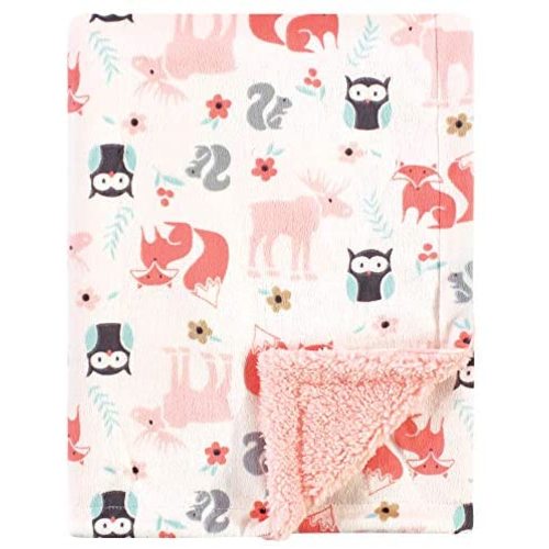 Hudson Baby Unisex Baby Plush Blanket with Sherpa Back, Girl Pink Forest, One Size