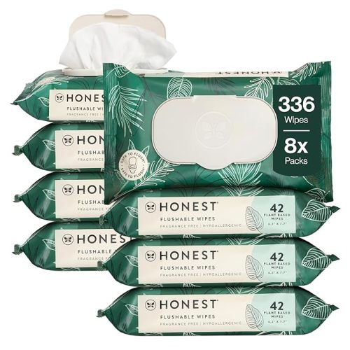 The Honest Company Hypoallergenic Flushable Wipes for Sensitive Skin, Tropical Leaves, 336 Count