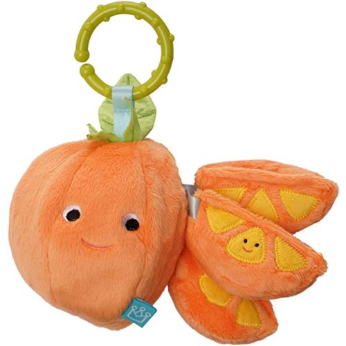 Manhattan Toy Mini-Apple Farm Orange Baby Travel Toy with Rattle, Squeaker, Crinkle Fabric & Teether Clip-on Attachment
