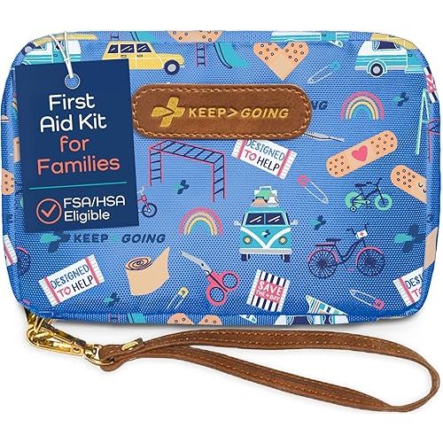 KeepGoing Travel First Aid Kit for Kids – 130 Pc. for Car, Home, Purse, Diaper Bag & Backpack with Latex-Free Bandages - Mini First Aid Kit Travel Size TSA-Approved