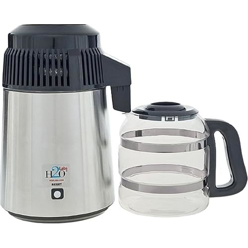 H2o Labs Best-in-Class Countertop Water Distiller - Stainless Steel Home Water Distiller with 1 Gallon Glass Carafe - Porcelain Nozzle Insert & Optimal Heating Element for Pure Distilled Water - 300SS