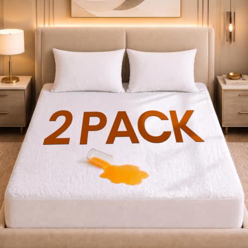 Waterproof Queen Size Mattress Protector 2 Pack fits Upto 17" Deep Pocket | Utopia Bedding 200 GSM Soft & Breathable Mattress Cover, Dirt-Proof, Noiseless, Machine Washable Fitted Sheet Style, White
