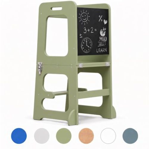 Avenlur Toddler Tower, Date 4-in-1 Kitchen & Learning Tower, Kitchen Stool for Toddlers, Montessori Tower & Toddler Tower Table (Green)