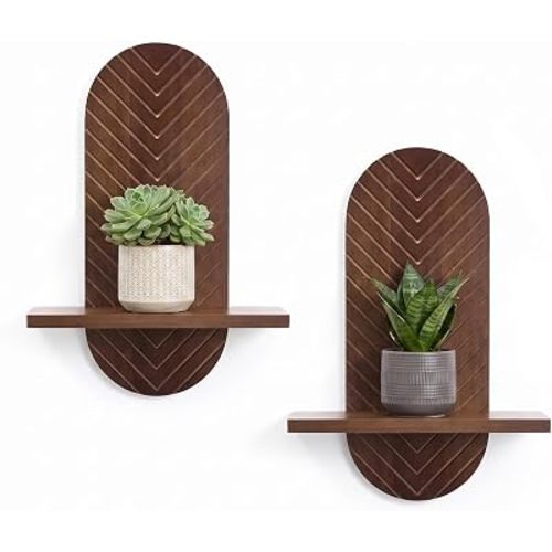 Boho Wall Shelves Set of 2, Modern Room Decor Floating Shelves Walnut
