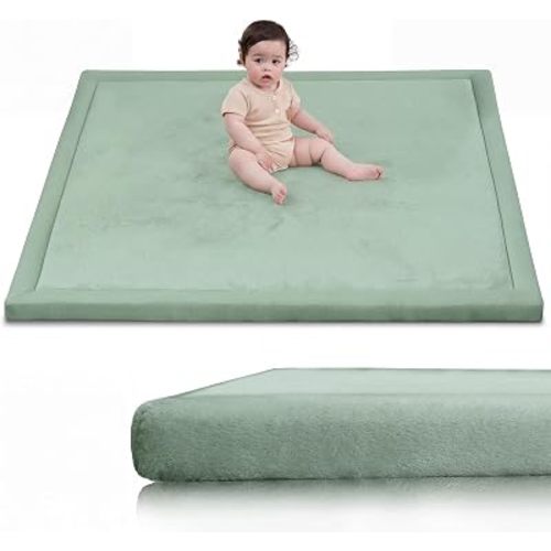 Huloo Sleep Ultra Soft Baby Play Mat for Floor,1.3" Thick Elasti-Foam 50x50 Playpen Mat for Toddlers Infant Kids,Non-Slip Backing Safe for Crawling&Tummy Time,Tatami Style (Sage Green)