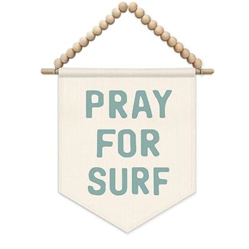 SJDFCSA Ocean Nursery Pray for Surf Wall Art Decor, Coastal Beach Room Decor, Coastal Nautical Boho Wall Hanging Display Pennant Flag for Kids Boys Girls Nursery Room Bedroom Playroom Beach House