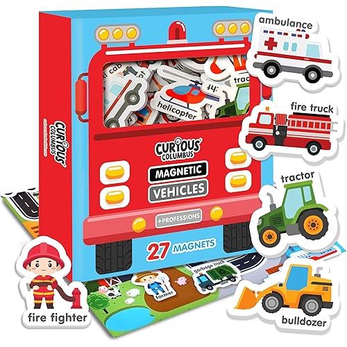 Curious Columbus Vehicles Fridge Magnets for Toddlers 1-3 Year Olds| Large Foam Refrigerator Magnets for Kids Baby and 3-5 Years Old | Magnetic ABC Learning | Educational Toys Babies to Preschool