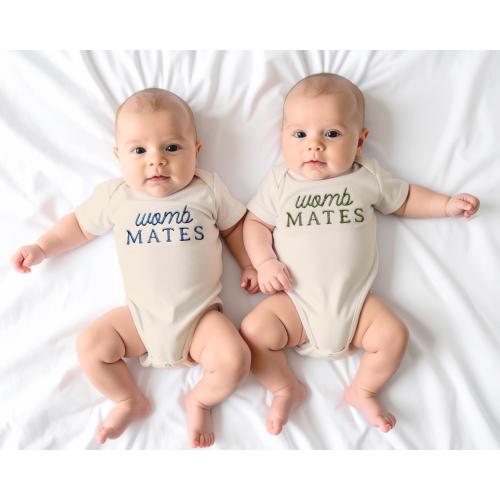 Custom "Womb Mates" Embroidered Baby Outfits for Twins & Triplets (Sold Individually)