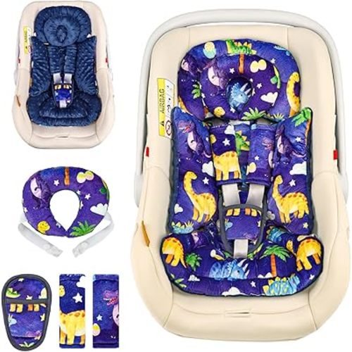 Hooyax Infant Car Seat Insert with Removable Head Support, Dual-Sided Baby Car Seat Cushion for Preemies & Newborns - Universal Head & Body Support for Car Seat, Stroller & Swing(Dinosaur)