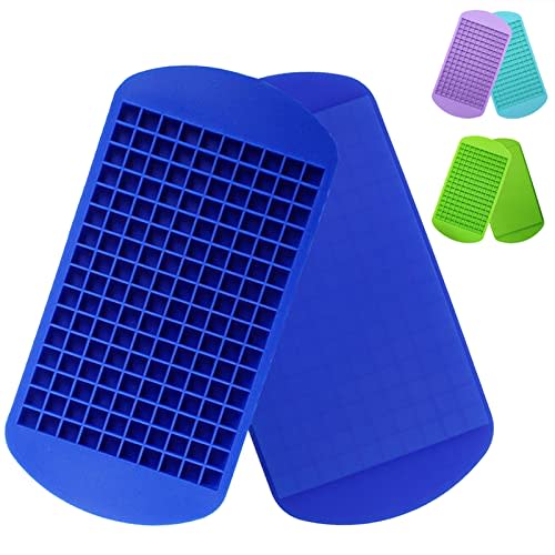 LeeYean Silicone Mini Ice Cube Trays 2 Pack, 160 Small Ice Cube Molds Easy Release Crushed Ice Cube for Chilling Whiskey Cocktail, BPA Free Flexible Stackable and Durable Soft Mold Storage Containers