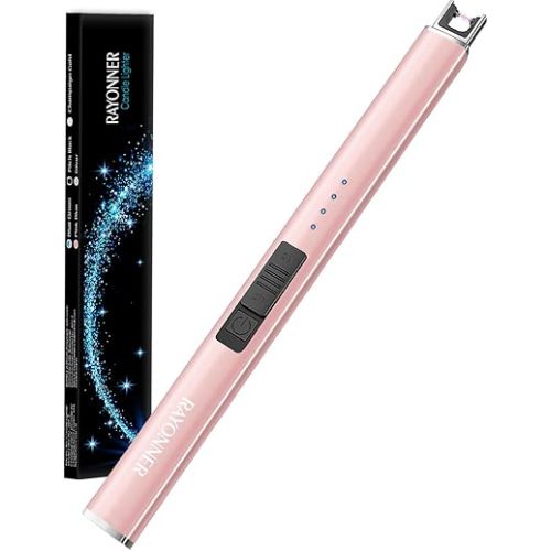 RAYONNER Lighter Electric Candle Lighters Rechargeable USB Lighter Arc Lighters for Candle Camping (1Pack, Rose Gold)