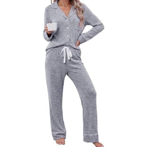 Leikar Button Down Pajamas for Women Soft Viscose Sleepwear Long Sleeve Pjs Set Maternity Nursing Postpartum Loungewear
