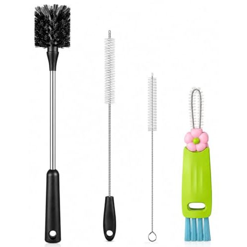 4 Pack Bottle Brush, Long Scrub Cleaning Brushes with Straw & Lid Brushes | 15 Inches Stainless Steel Long Handle Scrub Cleaning Bottle Brushes Set for Sports Water Bottle, Cups, Coffee Mugs