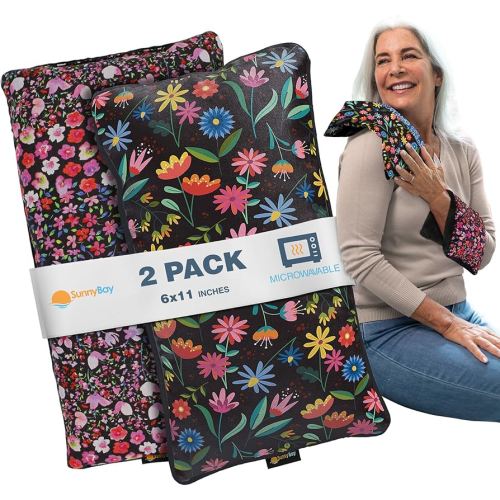 SunnyBay Small Microwave Heating Pad, Microwavable Versatile Cold/Heated Neck and Shoulder Wrap for Back Pain and More, Moist Heat Cotton-Fleece Pad, 6x11 Inches, Meadow & Melody Flowers, Pack of 2