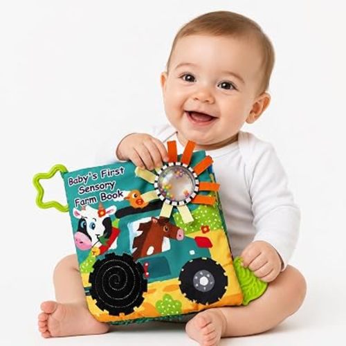 Tinsel Trends Baby Books Farm Animal Soft Cloth Busy Book Christmas Stocking Stuffer Thanksgiving Gift Halloween for Babies See Touch Feel Crinkle for Boy Girl 0-6 6-12 12-18 Months 1 Year Old