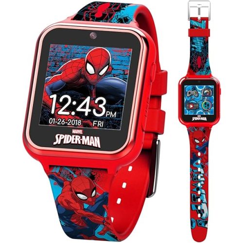 Accutime Marvel Spider-Man Red Educational Touchscreen Smart Watch Toy for Boys, Girls, Toddlers - Selfie Cam, Learning Games, Alarm, Calculator, Pedometer, and More (Model: SPD4588AZ)