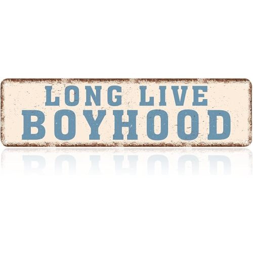 Retro Boy Room Metal Tin Sign Long Live Boyhood Tin Sign for Boys Kids Bedroom Living Room Dorm Playroom Toddler Nursery Wall Art Decor 4x14.7 Inch