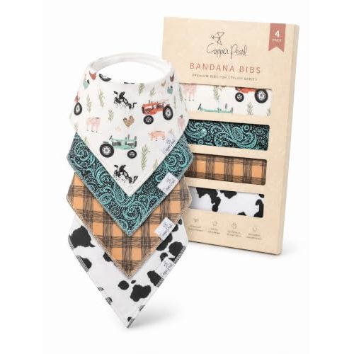 Copper Pearl Baby Bibs 4 Pack & 6 Pack, Bandana Drool Bibs for Baby Girl & Boy, Soft Cotton Bibs for Drooling and Teething