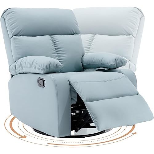 Swivel Rocker Recliner, Rocking Recliner Chair, Small Rocker Recliners for Small Spaces, Living Room, Bedroom, Nursery, RV, Blue