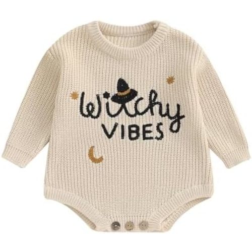 BemeyourBBs Newborn Baby Boy Girl Halloween Sweater Knit Long Sleeve Embroidery Oversized Sweater Romper Warm Fall Clothes