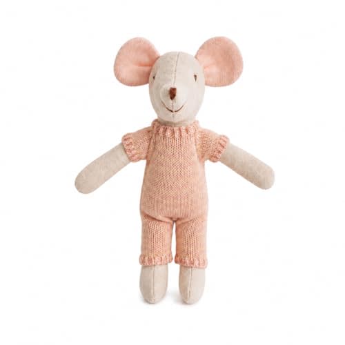 5.91”Adorable Mouse Plush Doll with Knitted Bodysuit Outfit, Soft Stuffed Animal Toy for Boys Girls Birthday Gift (Pink and Yellow Striped One-Piece Outfit Mouse)