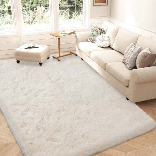Janvonne Fluffy Area Rugs for Living Room,Bedroom,Dorms,5x7ft Soft Shaggy Sofa-side Carpet, Home Decor Aesthetic,Cream White
