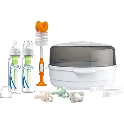 Dr. Brown's Natural Flow Anti-Colic Options+ Microwave Sterilizer Gift Set with HappyPaci Pacifiers