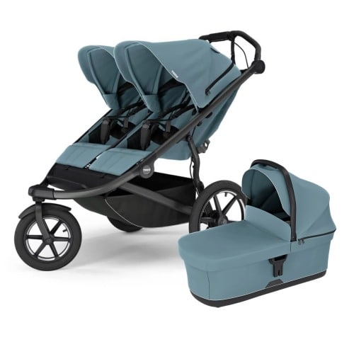 Thule Urban Glide 3 Double Jogging Stroller + Bassinet Bundle - Mid Blue (Albee Exclusive)