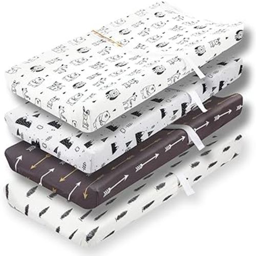 4 Pack Changing Pad Covers Woodland Forest Animals Wood Neutral Unisex Fitted Baby Changing Pad Cover Set for Baby Boys or Girls