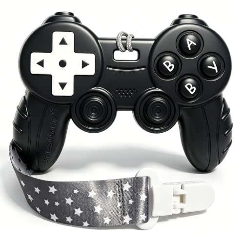 Cool Remote Game Control Teething Toy for Babies 0-6 6-12 Months,Game Controller Teether for Gamer Parents,Baby's First Valentines Day Gifts,Silicone Remote Chew Toys(Black