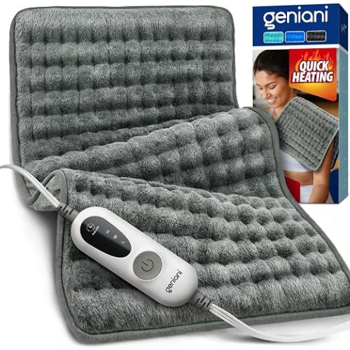 GENIANI Back Pain & Relaxation Gifts for Women – Electric Heating Pad for Back, Neck & Shoulders, Soft Microplush Electric Throw Heating Pad for Period Comfort, Fast Heating, Auto Shut Off, 12"x24"