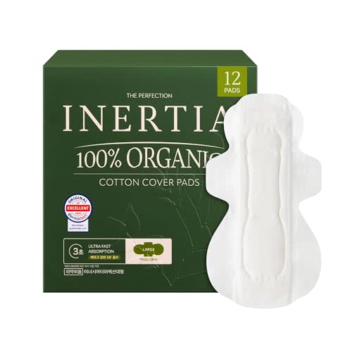 INERTIA The Perfection Green – 100% Organic Cotton Korean Pads with Wings | Heavy Absorbency | Ultra Fast Absorption & Breathable Bio-Film, Leak-Proof & Hypoallergenic Period Pads for Women (12 Count)