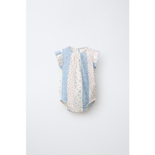 FLORAL PATCHWORK BODYSUIT - Blue / White | ZARA United States