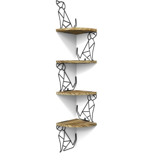 Alsonerbay Corner Shelf Wall Mount, 4 Tier Floating Shelves for Wall Storage, Rustic Wood Shelves for Bedroom, Living Room, Bathroom, Entryway, Garage (Dog Shaped)