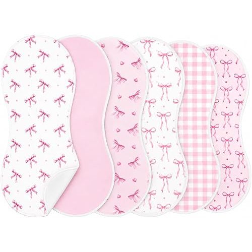 party greeting 6 Pack Pink Bow Baby Burp Cloths Soft Absorbent Burping Rags for Newborns 19"x9" Spit up Rags Pink Bow Theme Burp Cotton Cloths Rag for Newborn Baby Shower Registry Gifts Nursery Decor