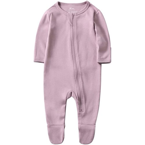 O2 BABY Baby Boys Girls Organic Cotton Zip Front Sleeper Pajamas, Footed Sleep 'n Play（0-3 Months, Mauve）