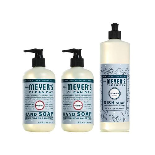 MRS. MEYER'S CLEAN DAY Variety, 2 Mrs. Meyer's Liquid Hand Soap 12.5 OZ, 1 Mrs. Meyer's Liquid Dish Soap, 16 FL OZ, 1 CT (Snow Drop)