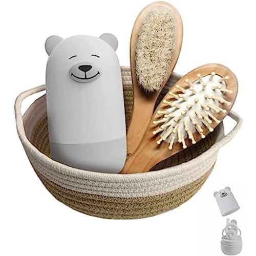 Baby 7 in 1 Grooming Set, Nail Scissors, Nail File, Tweezers, Natural Wood Hair Comb, Storage Basket for Children and Newborns in Beautiful Gift Box