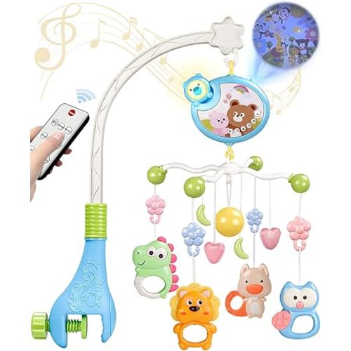Crib Mobile With Music And Lights, Mobiles For Cribs, Baby Mobile Arm Toys Hanging For Bassinets Girls Boys, Nursery Musical Space Portable Infant Mobiles Clip On Pack And Play Hanger 0-6 Months