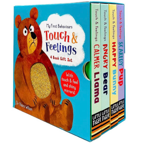 My First Behaviours Touch & Feelings 4 Book Gift Box Set by Dr Naira Wilson (Calmer Llama, Angry Bear, Happy Bunny & Scaredy Pup)