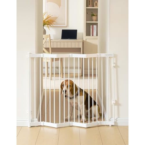 No Pawblems Retractable Safty Gate, Metal Adjustable Dog Gate for Doorways, Stairs & Hallways, Expands to 38" Wide, Auto Retract Design, No Bottom Bar, White