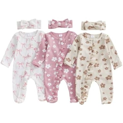 Newborn Baby Girl Fall Winter Outfits Clothes Knit Jumpsuit Ruffle Romper Newborn Coming Home Outfit for Baby Girl