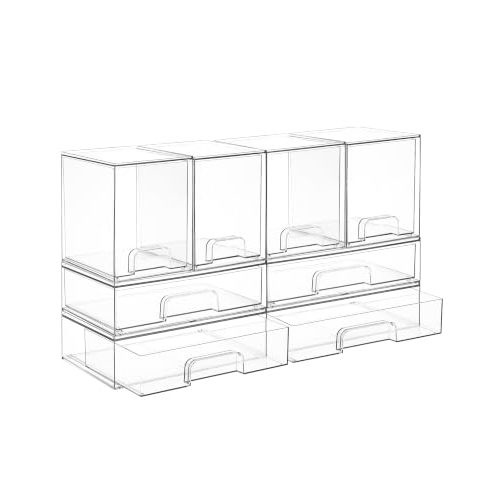 Vtopmart Clear Stackable Storage Drawers Set of 8, Plastic Organizer Bins | Multi-purpose Boxes for Baby Bottle Storage, Ideal for Kichen, Vanity, Bathroom, Undersink, Cabinet, Pantry Organization