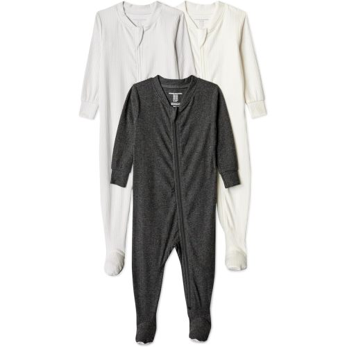 Amazon Essentials Unisex Babies' Ribbed Footed Pajamas