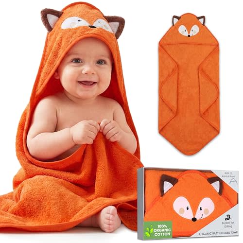 Mother's Choice 100% Organic Cotton Baby Hooded Towel – Ultra-Soft & Absorbent Baby Bath Towels for Newborn with 3D Orange Fox Design