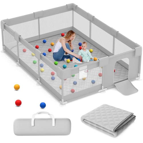 Babyeap Large Baby Playpen with Mat,71"x50"Playpen for Babies and Toddlers,Baby Play Yard Baby Fence Play Area Indoor Outdoor,LightGray
