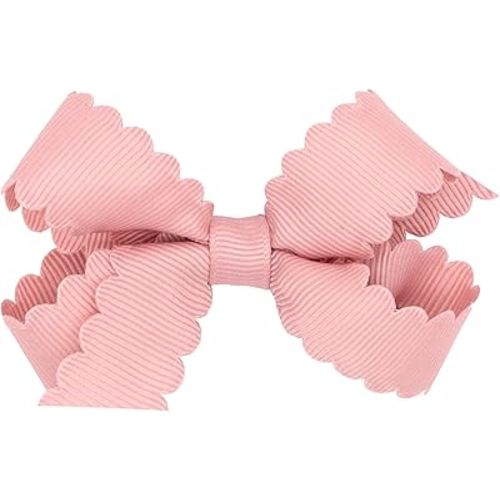 Wee Ones Girls' Classic Grosgrain Hair Bow with Scalloped Edges, No-Slip Hair Clip, Handmade, Sweet Nectar, Mini