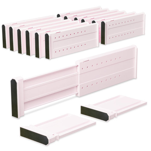 Rebrilliant 12 Pack Drawer Divider, 4" High, 11-17" Adjustable Drawer Dividers, Non-Slip Expandable Dresser Organizer for Baby Clothes, Bathroom, Bedroom, Kitchen and Office Storage, 12 Pack, Pink | Wayfair